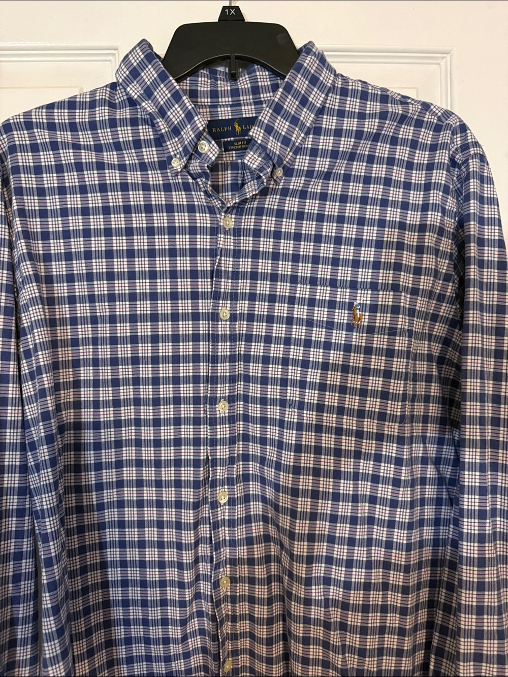 Ralph Lauren Navy and White Plaid with red stripe Button-Down Shirt